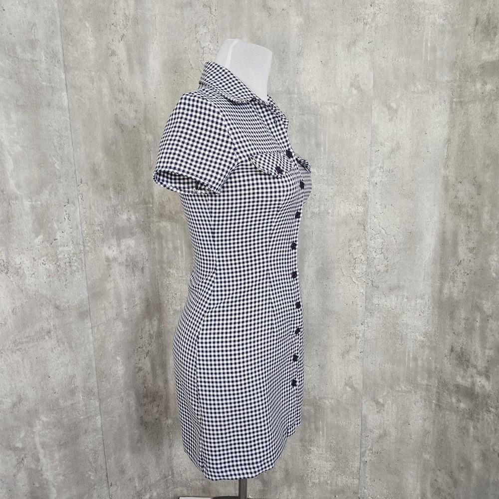 Vintage 90s Y2k All That Jazz Gingham Mini Dress Mod Shirt Dress Fitted Size M - Picture 5 of 8
